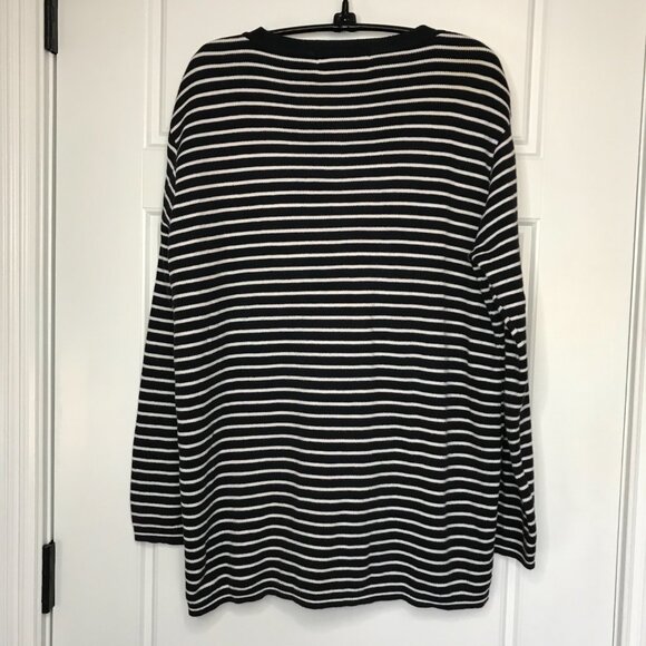 Vintage Orvis Striped V-Neck Cardigan Sweater Women's S Black White Cotton USA‎ - Picture 3 of 10